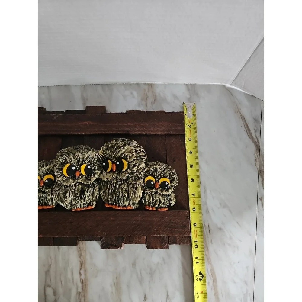 Vintage 3d Owl Hanging Wall Art Family Of Owls On Perch Handpainted 70s